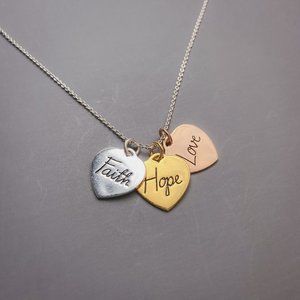 LA Faith Hope Love Heart Charm Minimal Necklace